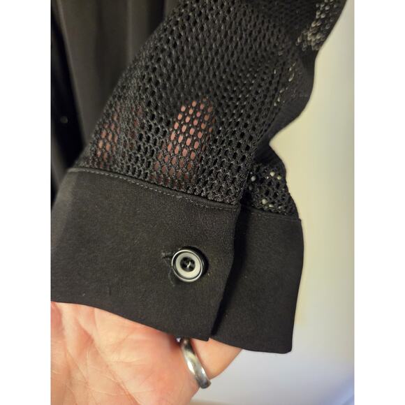 Gracia A-Line Long Sleeved Mesh Trim Shirt Dress Button Front Hi Lo Womens L - Picture 7 of 11